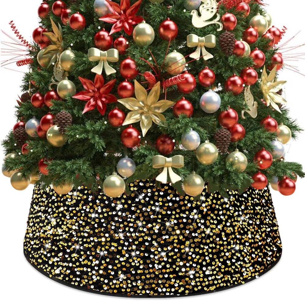 Gold Christmas Tree Collar Black Sparkly Tree Skirt